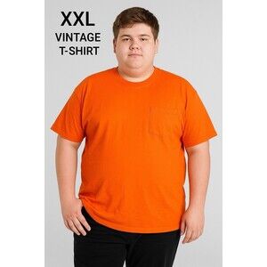 Vintage 90s BVD Blank Orange Pocket T Shirt Cotton Made In USA EUC XL